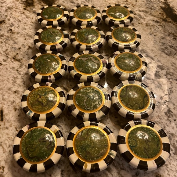 SOLD OUT - Mackenzie Childs Courtly Check with Green Center Knob - Sold as a Set - Picture 3 of 7